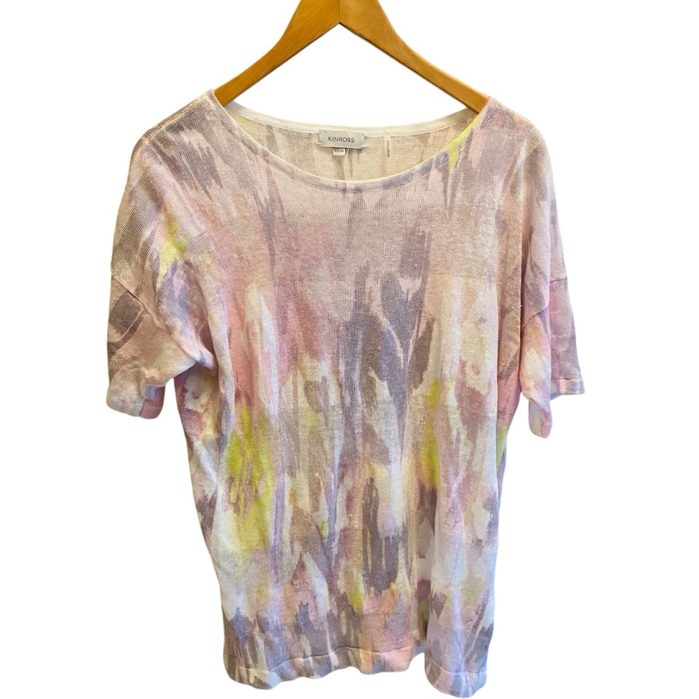 KINROSS 100% Linen Easy Pull on Bloom Multi Color Ikat Tee - Picture 2 of 6
